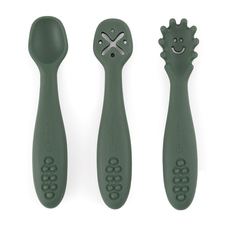 Set 3 lingurițe silicon verde | Petite&Mars - imagine 4