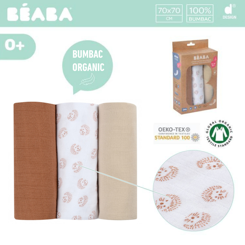 Beaba Set 3 Museline Bumbac Organic, Multifuncționale