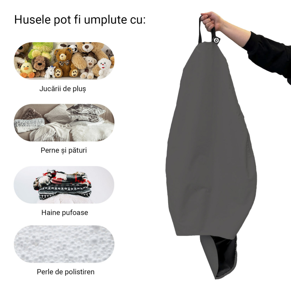 Husă Puf Bean Bag Para XL Dark Grey | Updeco - imagine 5