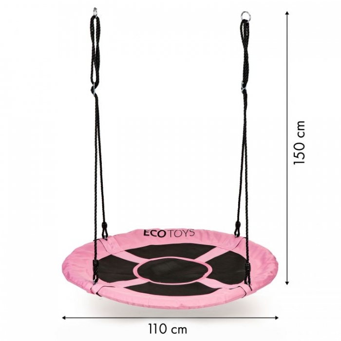 Leagan rotund Ecotoys cuib de barza roz, 110 cm - imagine 2