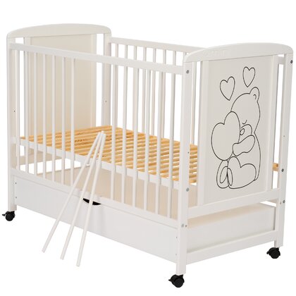 Patut Timmi Heart Qmini 120x60, Pin, Alb, cu Sertar - imagine 4