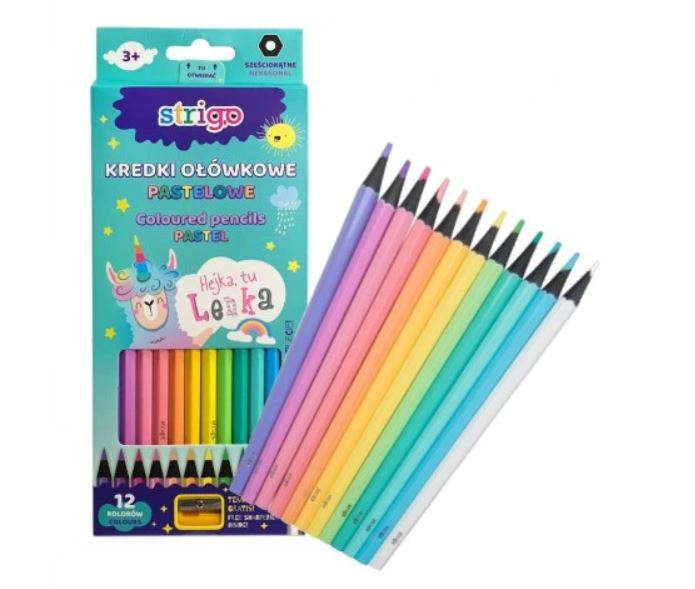 Creioane Colorate Pastel Strigo, 12 Culori + Ascuțitoare