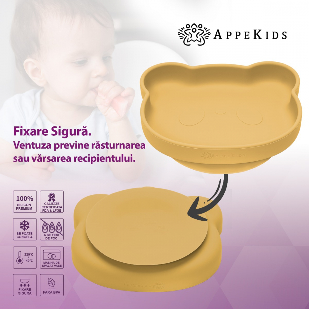 Farfurie Silicon Ventuza AppeKids Honey - imagine 3