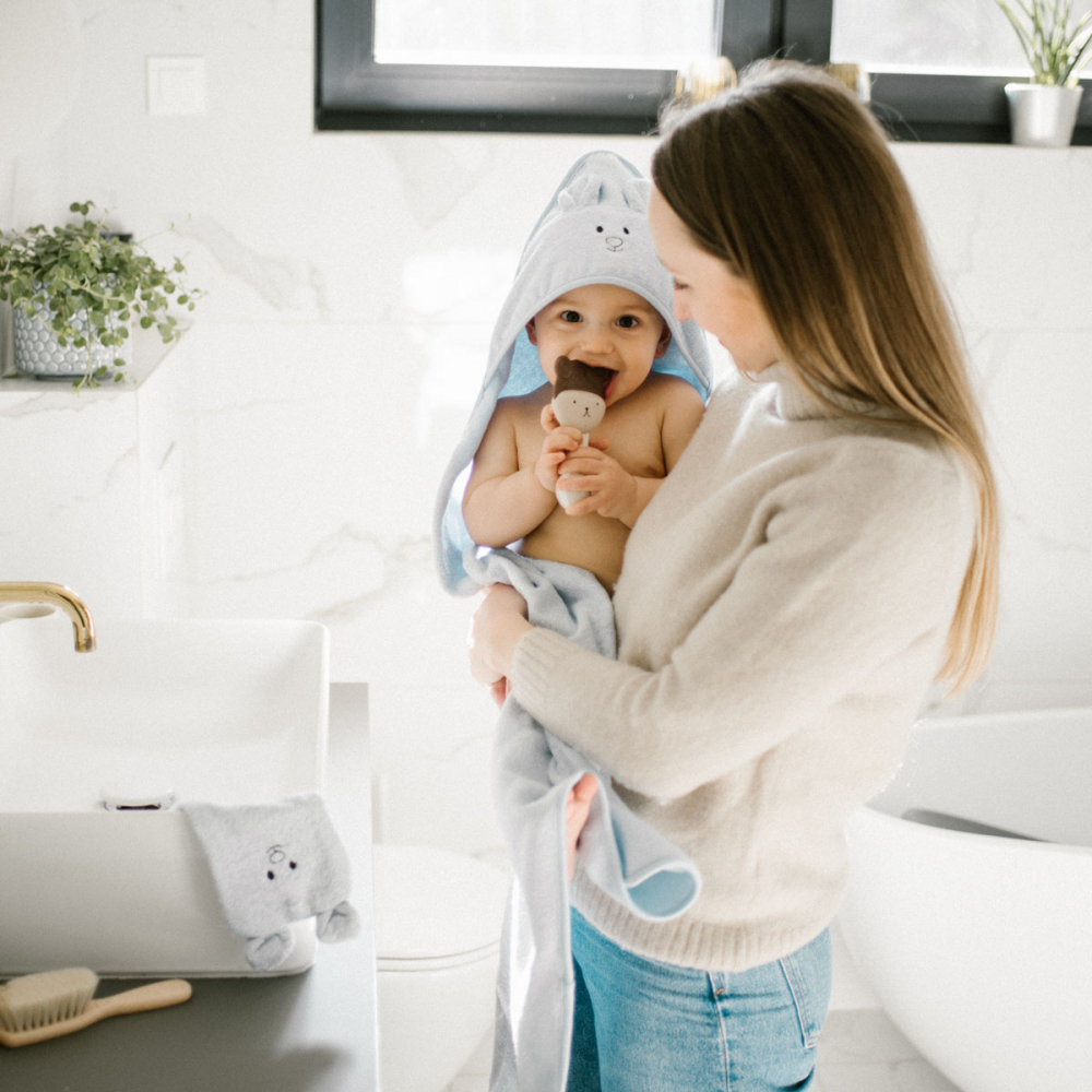 Prosop Baie Bambus cu Gluga Babyono Gri - imagine 5