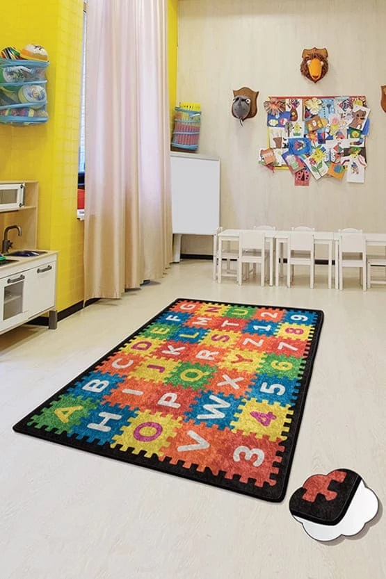 Covor Antiderapant Copii Puzzle 100x150 cm Chilai Home