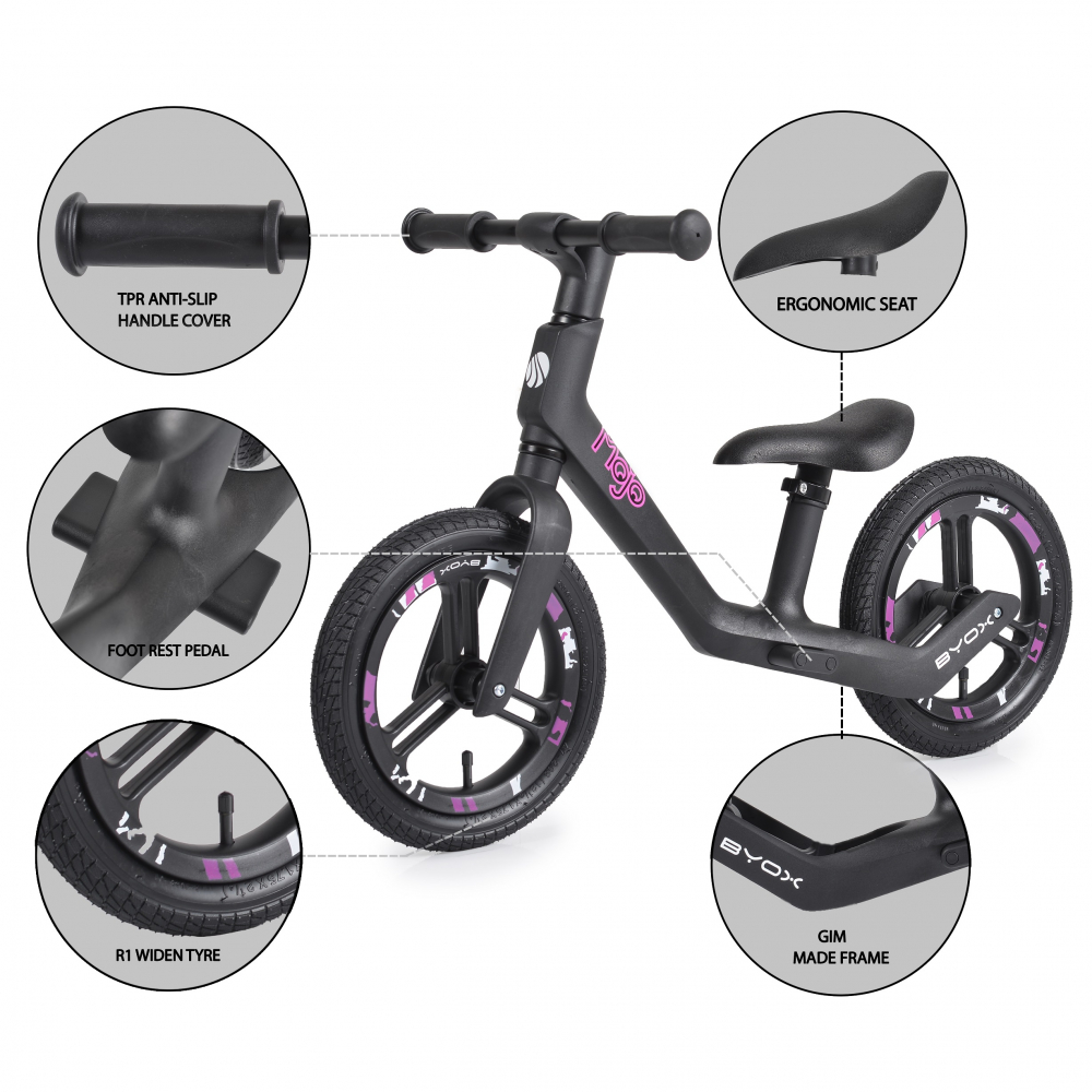 Bicicleta Byox Mojo BlackPink, fara pedale, 12 inch