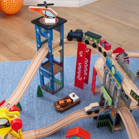 Kidkraft Super Highway - Set Trenulet Lemn, 80 Piese - imagine 3