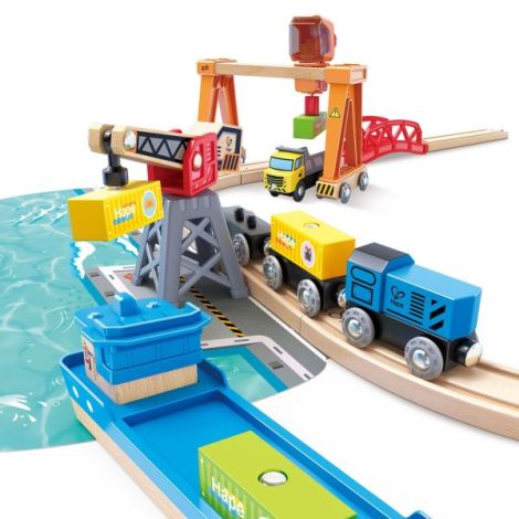 Hape Port cu Trenuri - Jucarie Educativa din Lemn - imagine 2