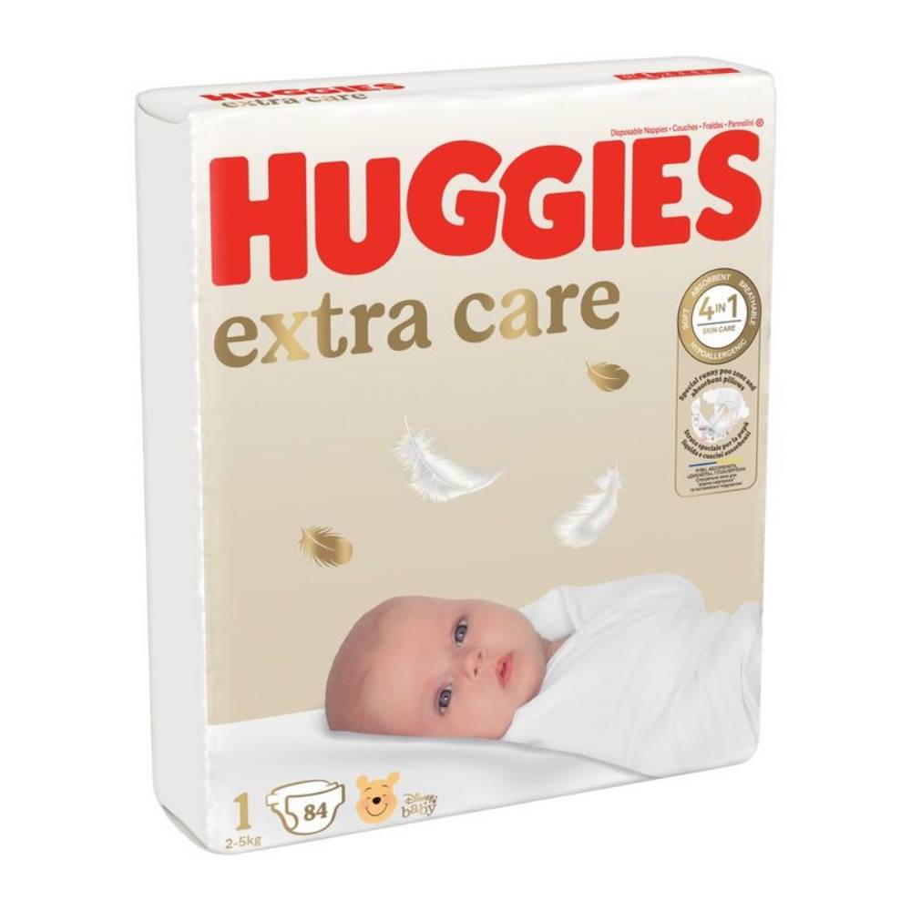 Scutece Huggies Extra Care 1, 2-5 kg, 84 buc