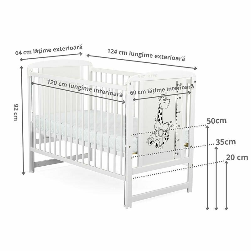 Pătuț Timmi BabyNeeds Girafa 120x60 Alb - imagine 6