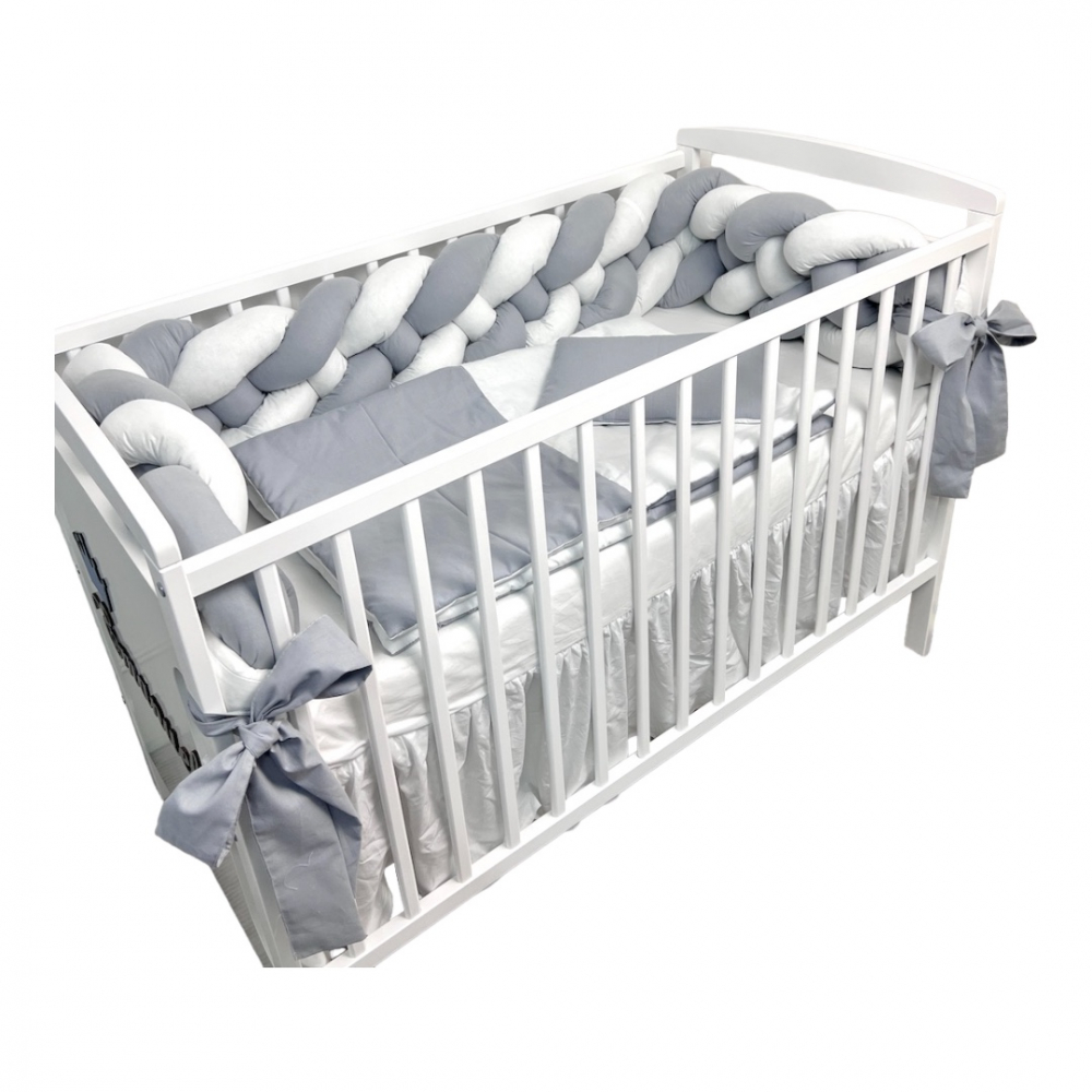 Lenjerie Pat Deseda cu Aparatoare 120x60 cm, Alb-Gri