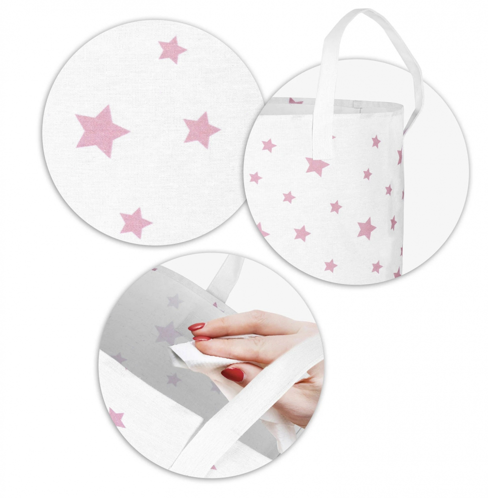 Cos Depozitare Bumbac Nukido 35x45 cm, Alb cu Stele Roz - imagine 2