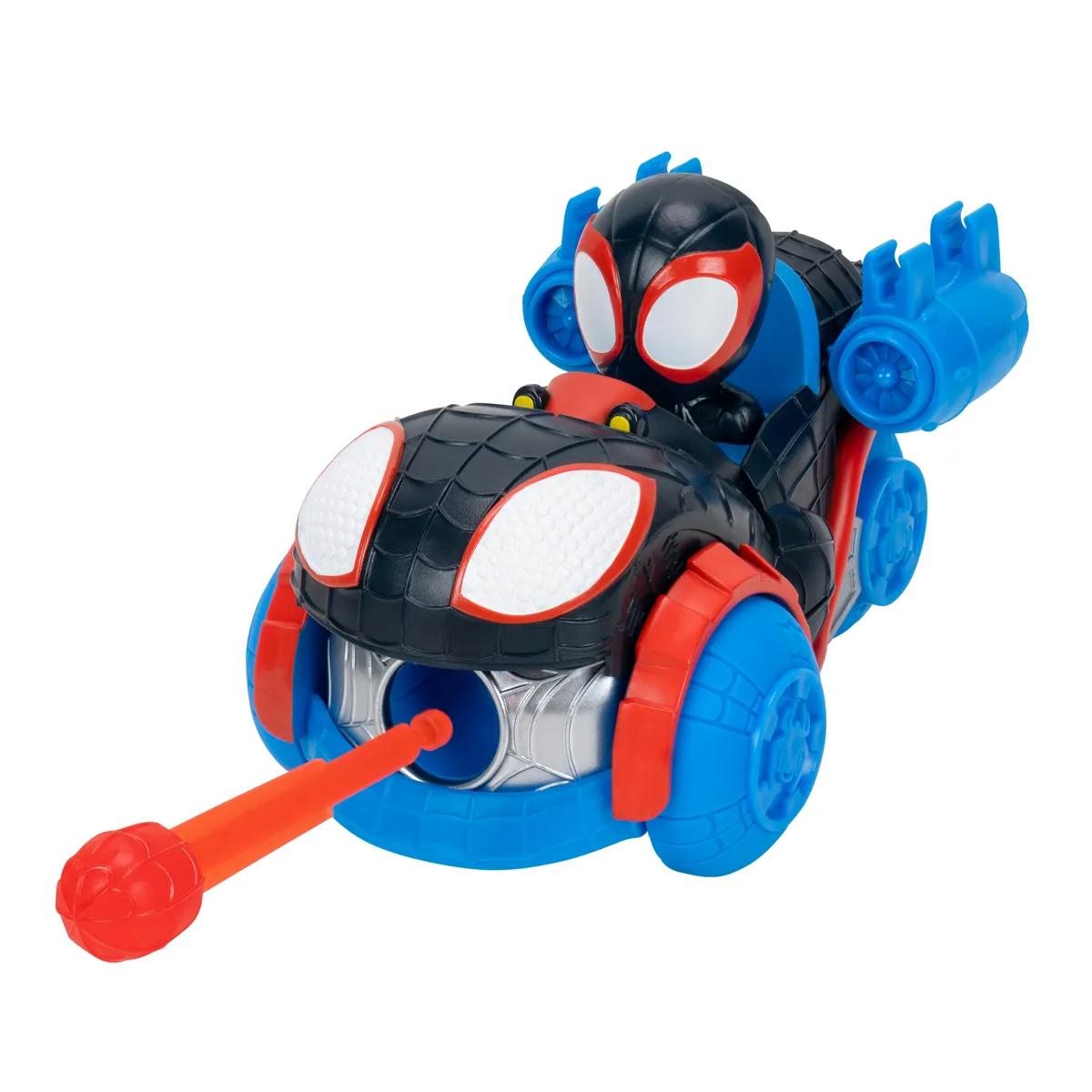 Masinuta Spidey Spin cu Lansator Sageti, 12.5 cm