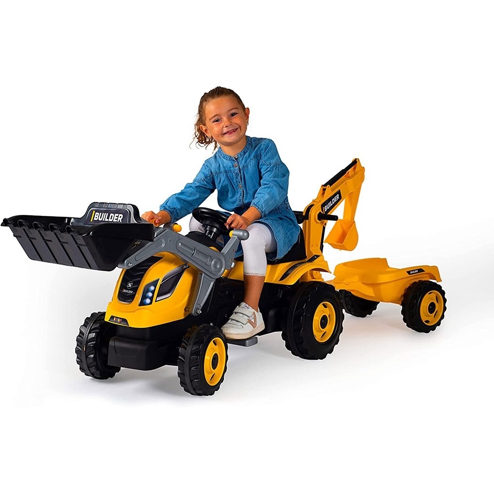 Tractor cu Pedale Smoby Builder Max Galben + Remorcă - imagine 4