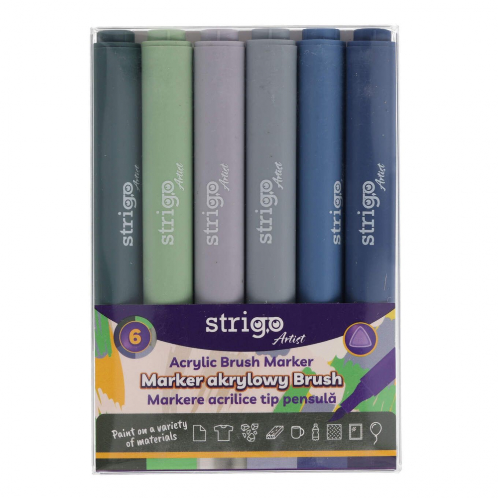 Markere Acrilice Strigo cu Pensulă | Set 6 Culori