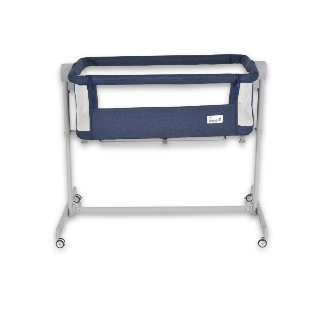 Pat Co-Sleeper Moni Albastru cu Saltea Inclusă