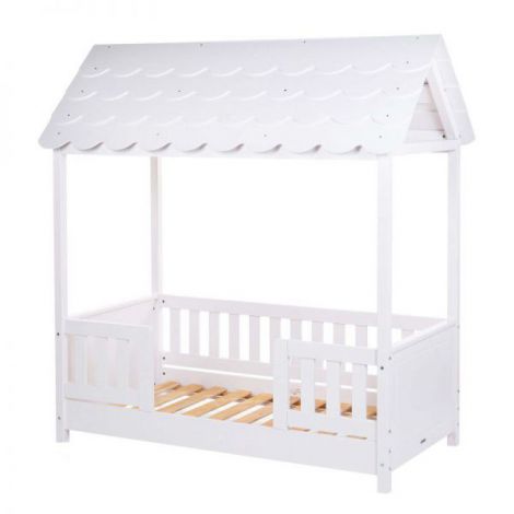 Pat Casuta Childhome Lemn Alb 70x140 cm cu Protectii