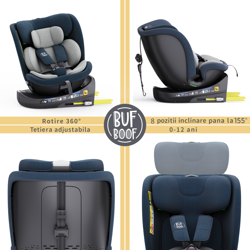 Scaun Auto Buf Boof Rotativ 360° iSize 0-36kg - imagine 8