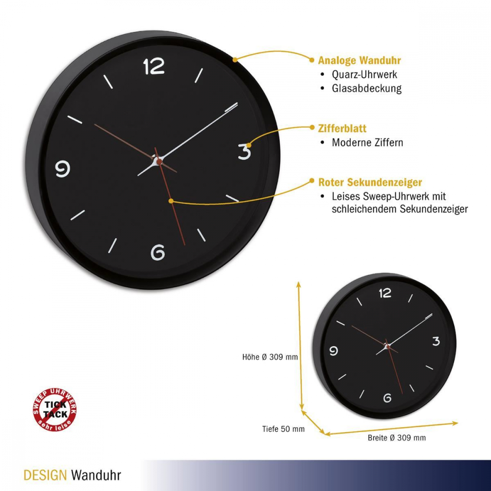 Ceas Silentios Tfa Minimalist Negru