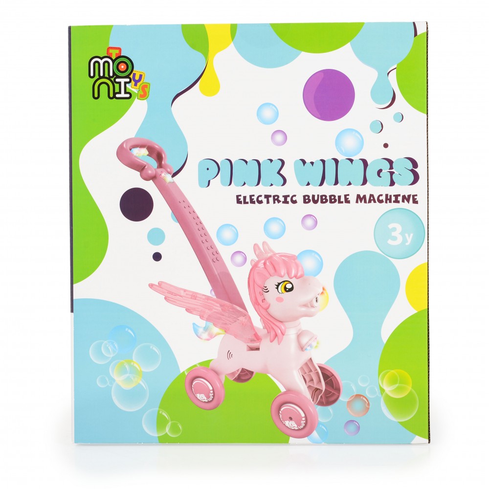 Mașină Baloane Moni Pony Pink Wings + Soluție - imagine 2