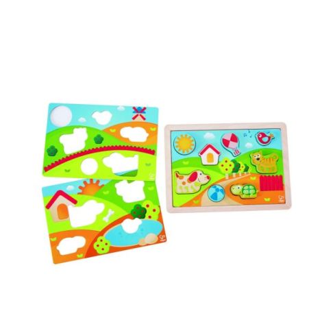 Hape Puzzle 3-in-1 Pepe - Dezvoltare Cognitivă