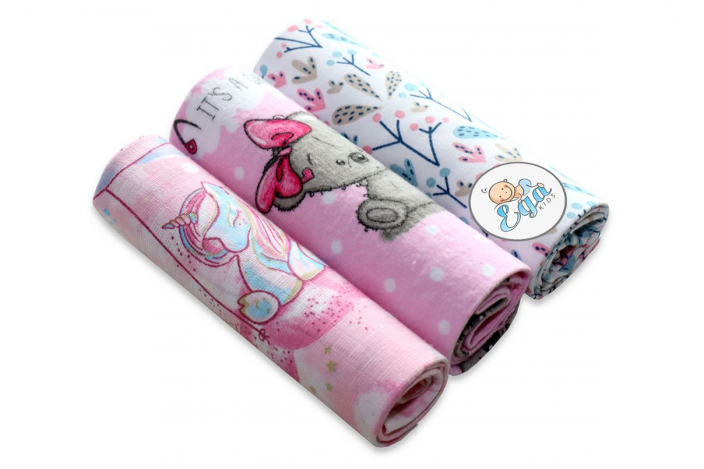 Set 3 scutece Egakids Pink finet și muselină