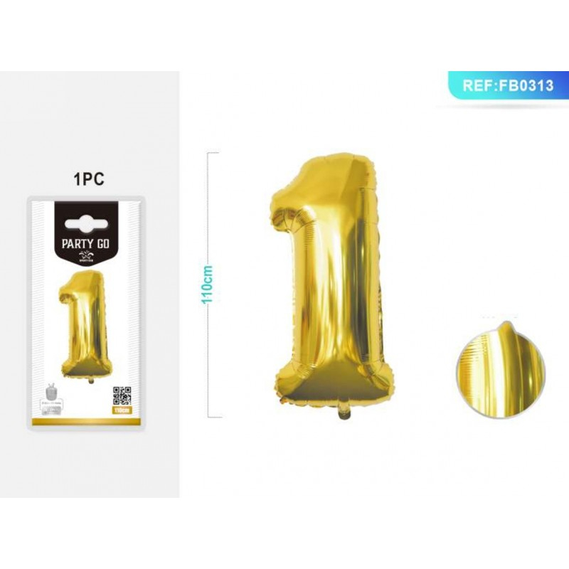 Balon Aniversar Cifra 1 PartyGo, Auriu, 40 cm