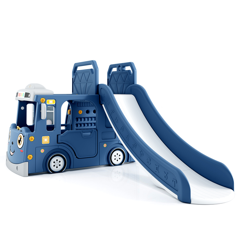 Spațiu Joacă Happy Bus Blue | Tobogan & Baschet 3 în 1 - imagine 3