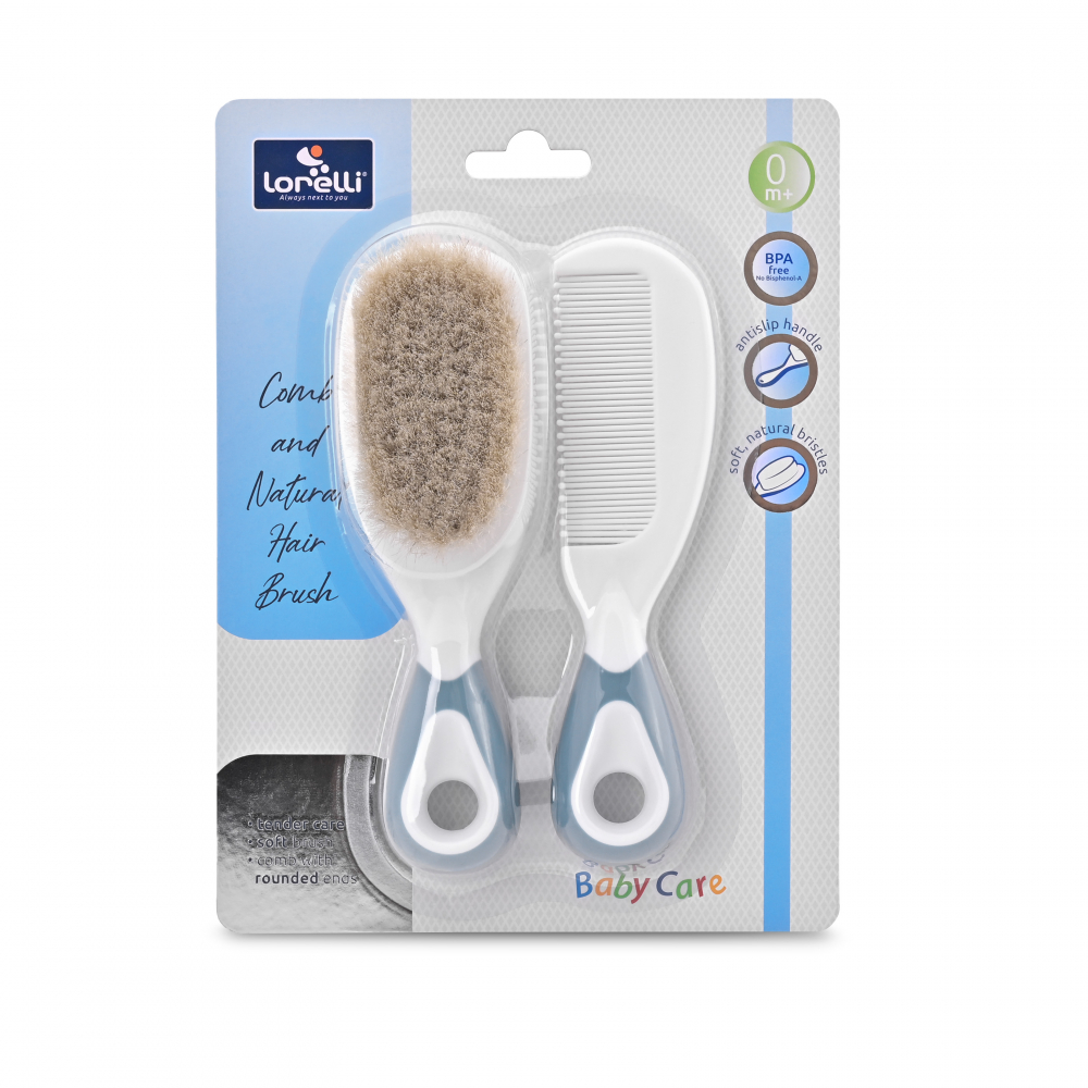 Set pieptan și perie păr natural Lorelli Blush Blue