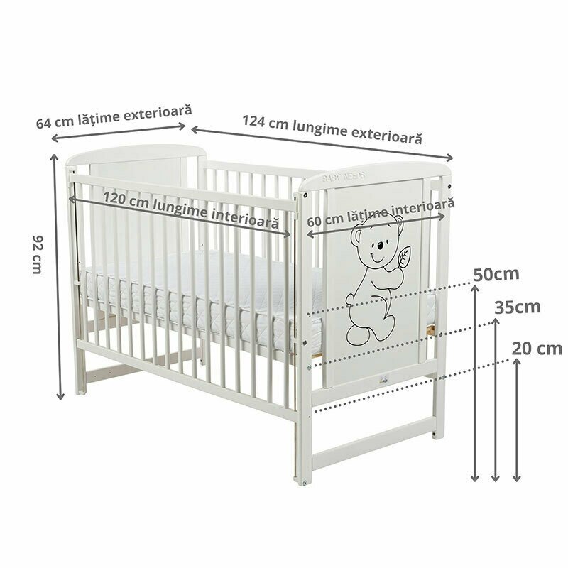 Patut Timmi Babyneeds 120x60 cu Laterala Culisanta, Alb - imagine 5