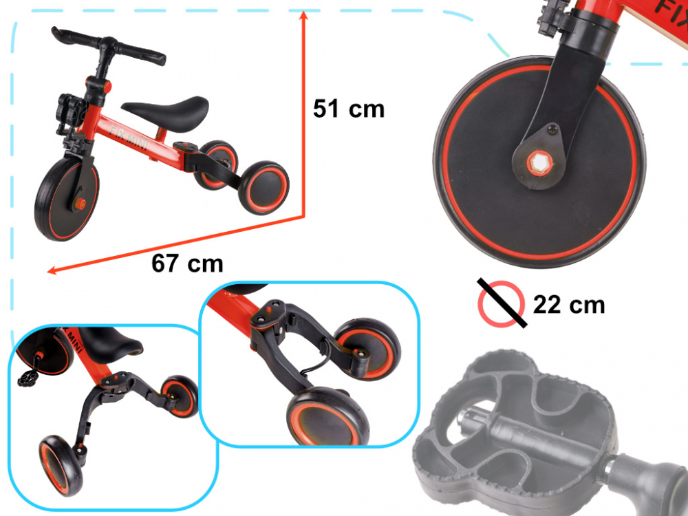 Tricicleta Ikonka Trike Fix Red 3 in 1, Reglabila - imagine 4