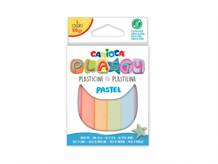 Plastilina Carioca Plasty Pastel, 6 culori, Modelare sigură