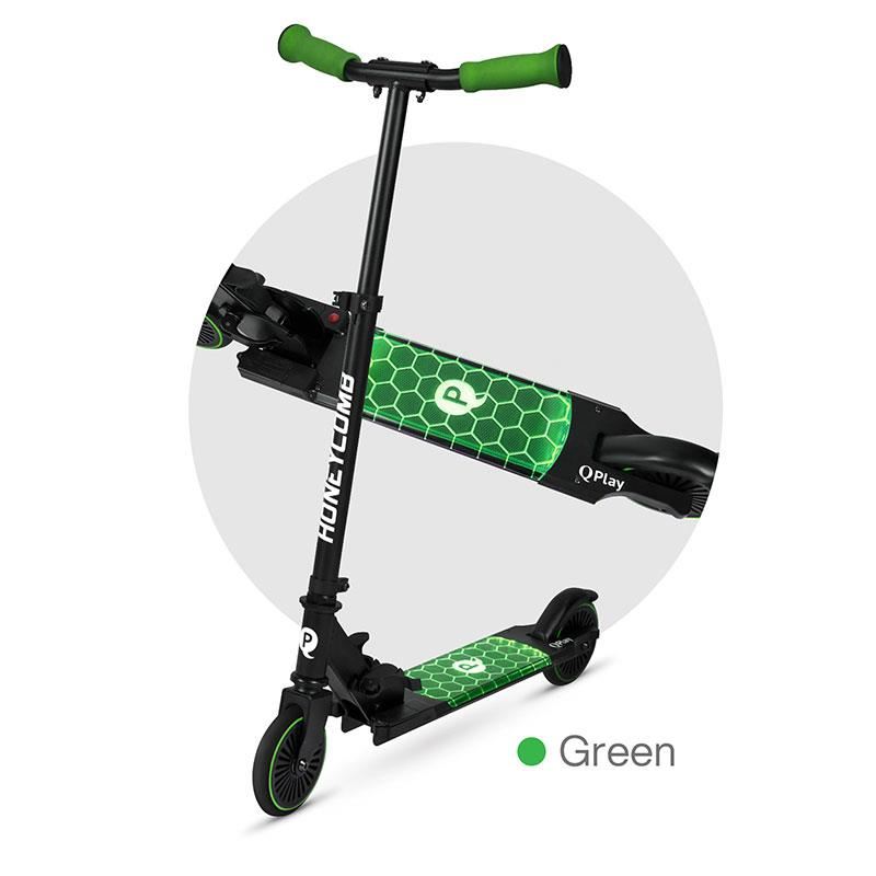 Trotineta QPlay Honeycomb Verde cu LED - Pliabilă