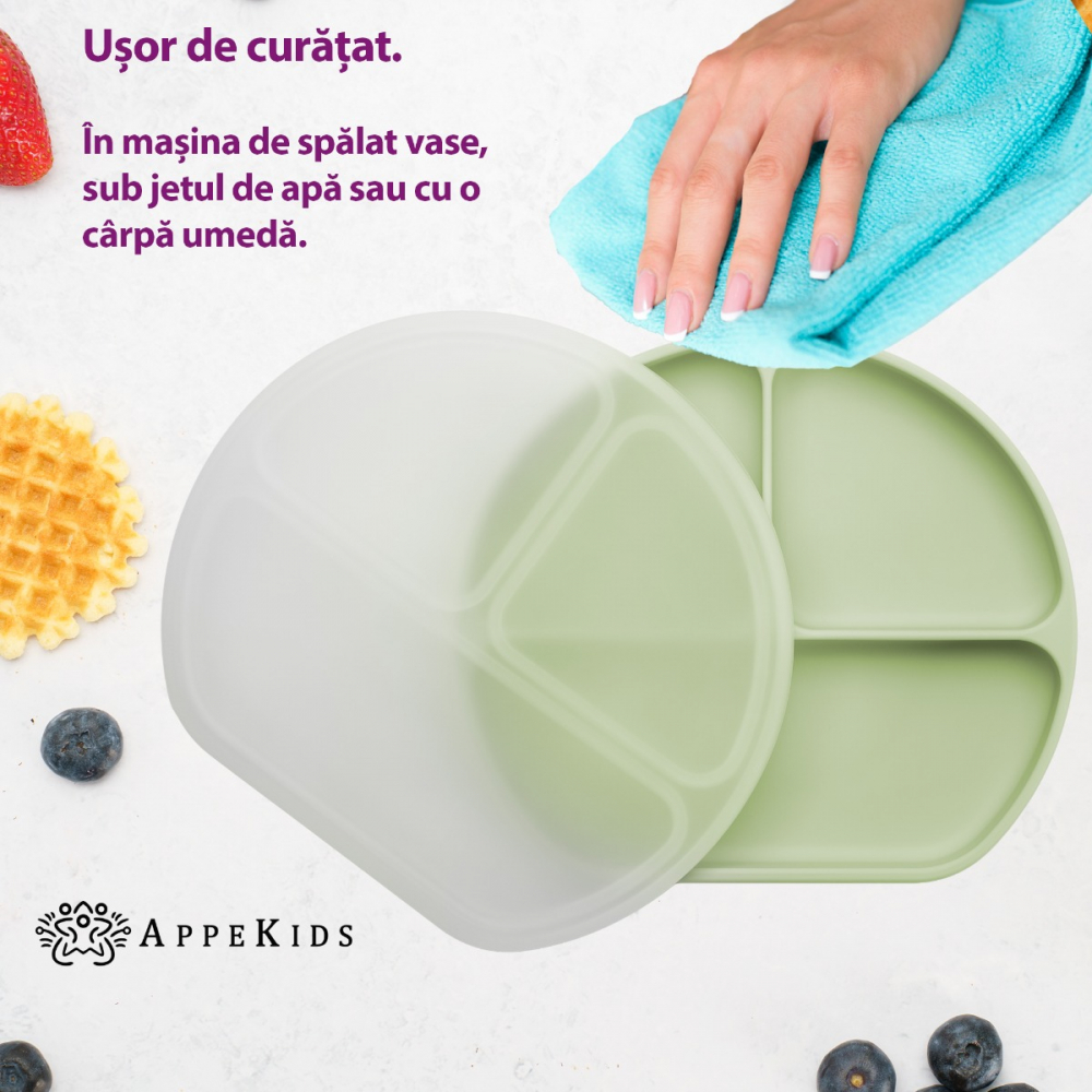 Farfurie Silicon AppeKids, cu Ventuză și Capac - imagine 3
