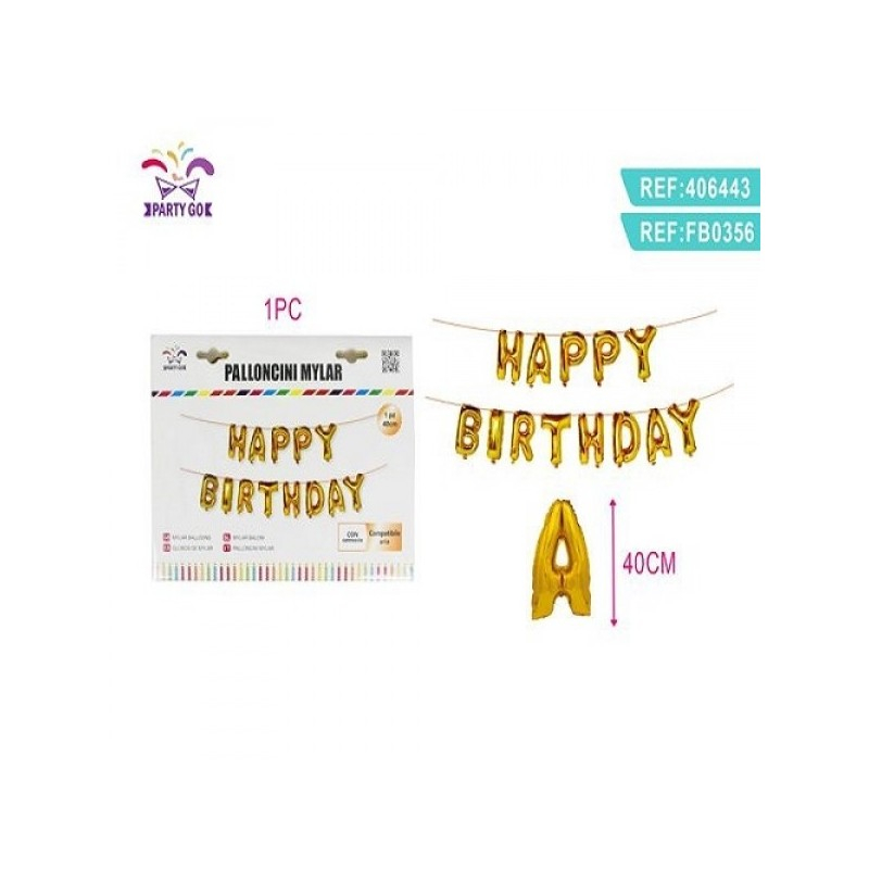 Set 13 Baloane Folie PartyGo Auriu Happy Birthday