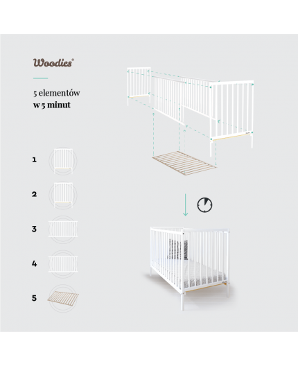Patut Woodies Dream Alb 120x60 cu inaltime reglabila - imagine 6
