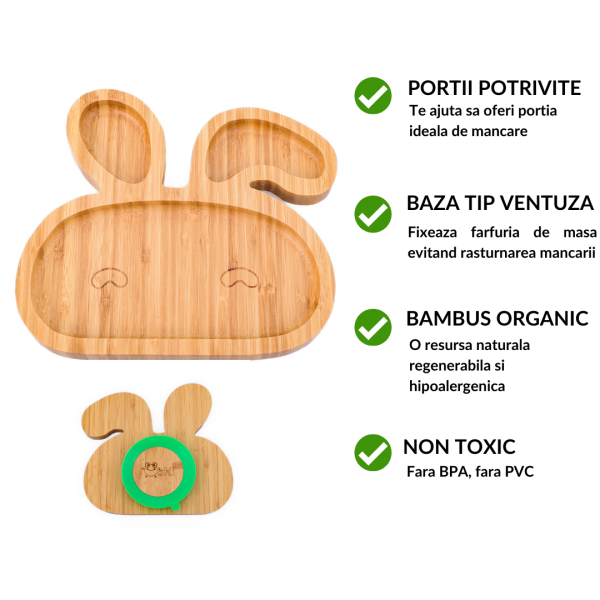 Farfurie Iepuraș Oaki Bambus cu Ventuză Albastru - imagine 2