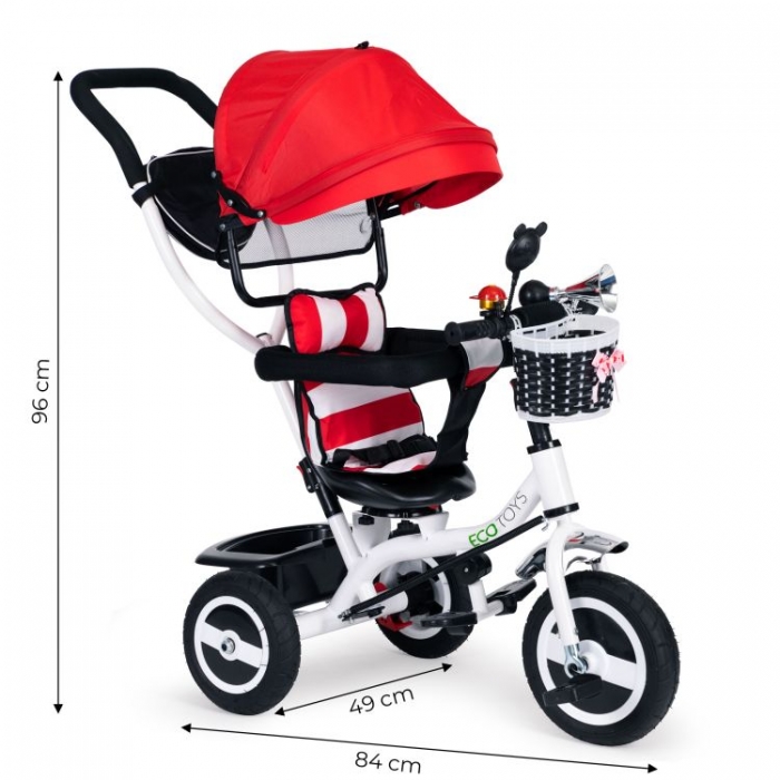 Tricicleta Ecotoys Rosu, Scaun Reversibil, 25kg - imagine 3