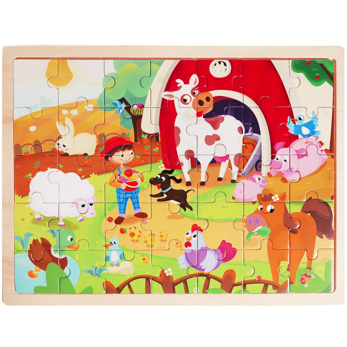 Puzzle Lemn Animale Ferma 48 Piese Sunman