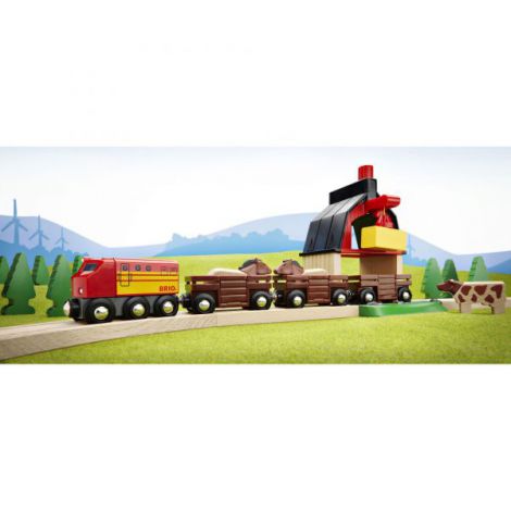 Set Tren la Ferma Brio, 20 Piese, Lemn - imagine 3