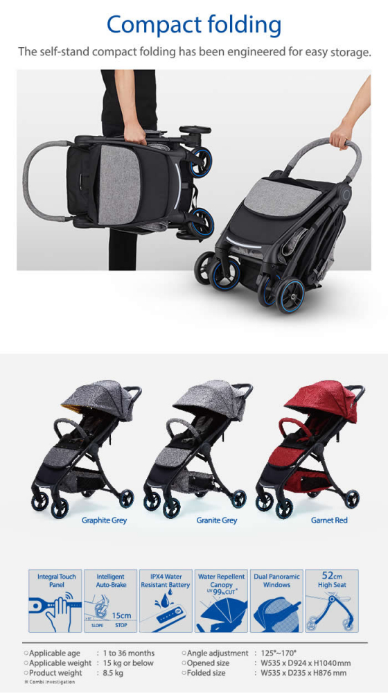 Combi AuraStar Dark Grey - Carucior Compact cu Frana Automata