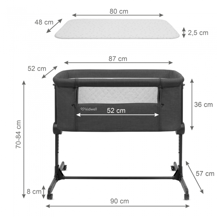 Patut Kidwell Snuzzy Gri, Laterala Culisanta, 3-in-1 - imagine 6