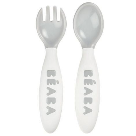 Set Beaba linguriță și furculiță ergonomică gri
