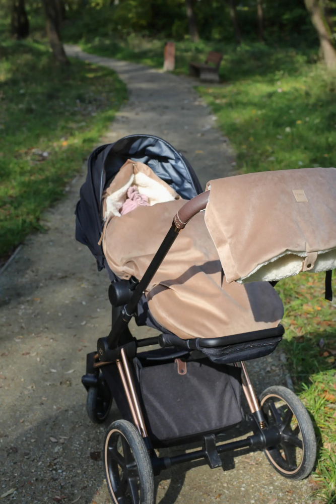 Sac Iarnă Carucior Babyly Velvet Premium, Bej, Impermeabil - imagine 2