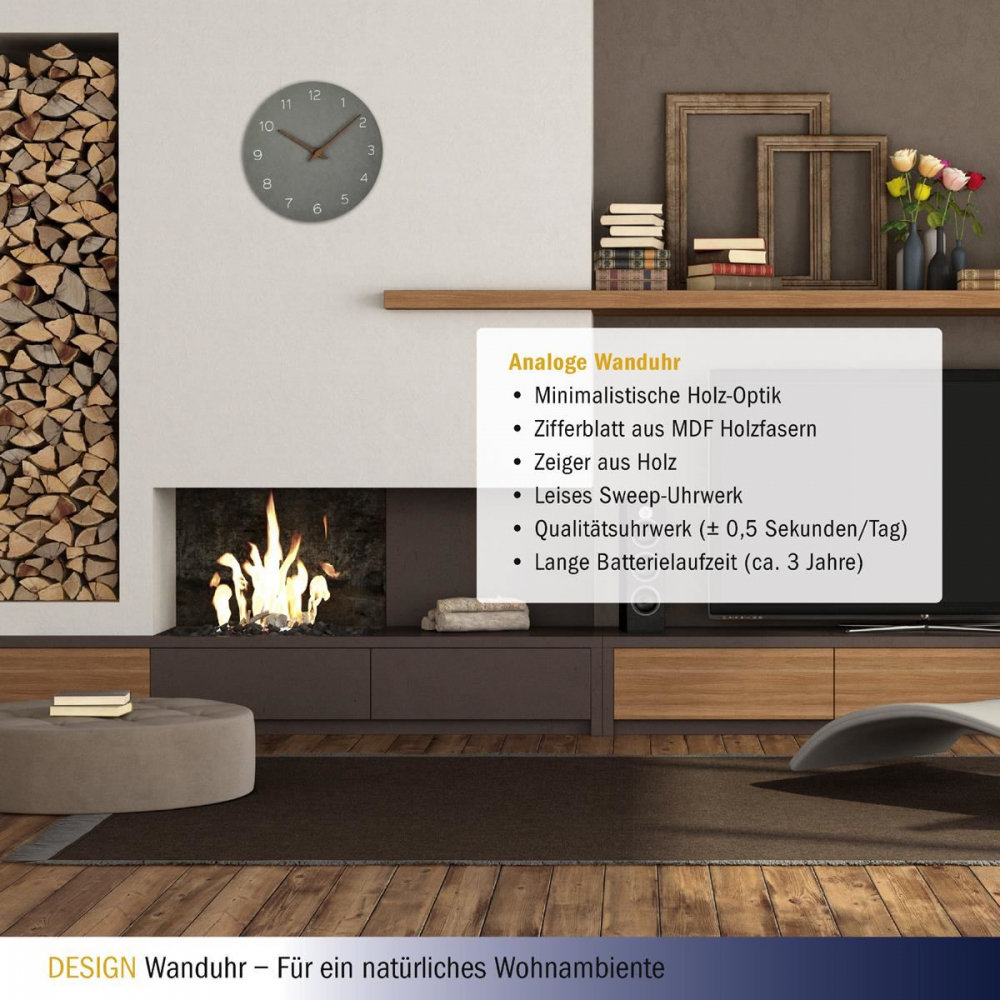 Ceas Tfa Silentios din Lemn Minimalist - imagine 3