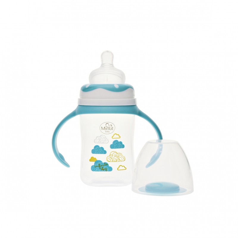 Biberon Minut Baby 0+ 150ml cu Mâner Turcoaz