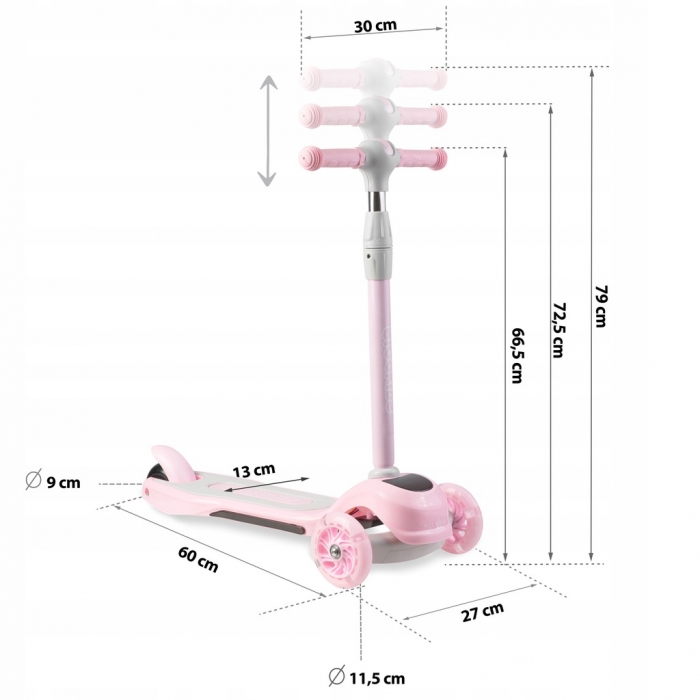 Trotineta Ricokids Piko Roz cu LED, ghidon reglabila - imagine 7
