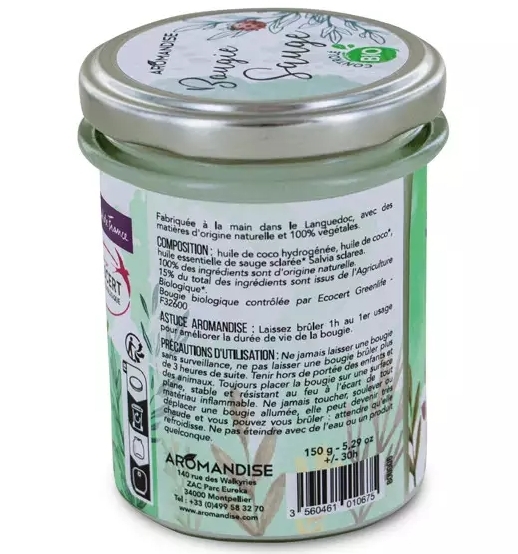 Lumanare Parfumata Bio Salvie Aromandise, Vegana, 150g - imagine 3