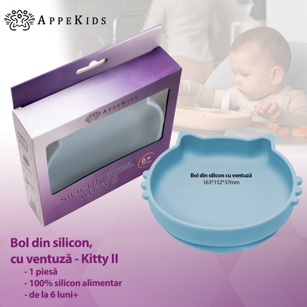 Bol Silicon AppeKids Kitty II Aqua Blue, Antiderapant - imagine 2