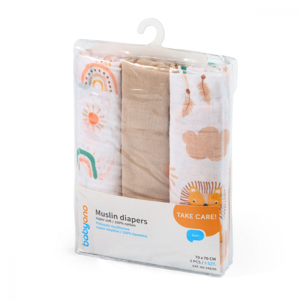 Scutece textile BabyOno, 3 buc, Bumbac 100% - imagine 8